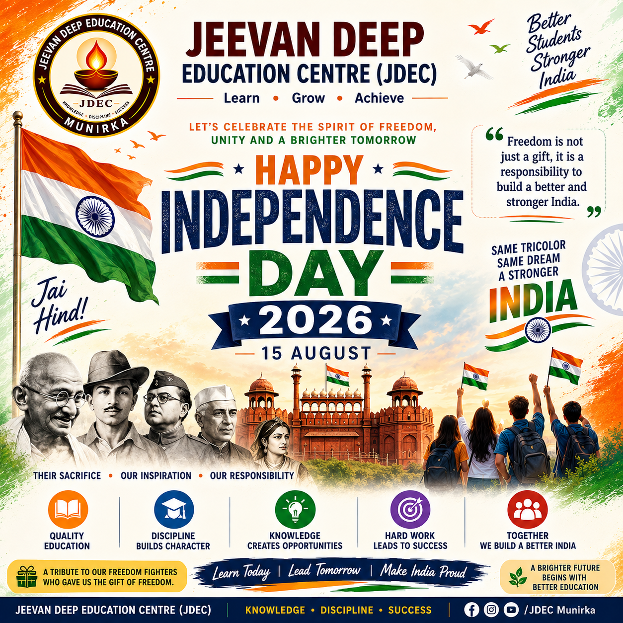 Independence Day 2026: History, Importance, Freedom Fighters & Message for Students